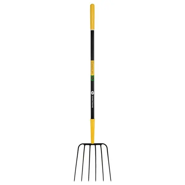 Kedvezményes ár JOHN DEERE BPJ-6F-JD 6 ágú trágyavilla, 120 cm-es üvegszálas nyéllel, gumírozott markolattal (35281)