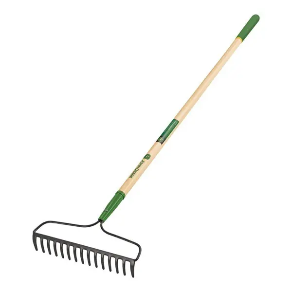 Árcsökkenés JOHN DEERE R-15AM-X-JD 15 fogú kovácsolt íves gereblye, 150 cm-es prémium keményfa nyéllel, gumírozo