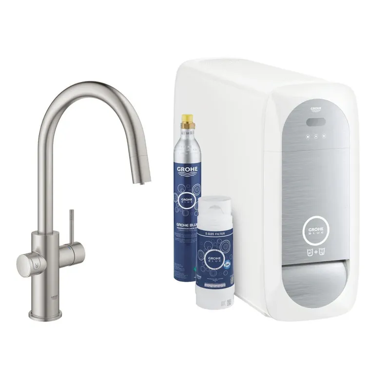 Grohe Blue Home C-kifolyós kezdőkészlet S-es méretű filterrel, kihúzható fejjel, szín: SuperSteel (31541DC0) Utolsó esély