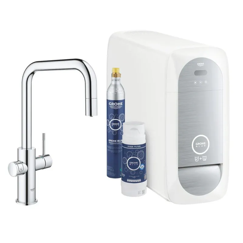 Grohe Blue Home U-kifolyós kezdőkészlet S-es méretű filterrel, kihúzható fejjel, króm (31543000) Olcsó