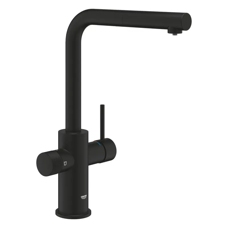 Grohe Blue Pure Minta L-kifolyós vízszűrős csaptelep kihúzható fejjel, szín: phantom black (30590KF0) Ne maradj le