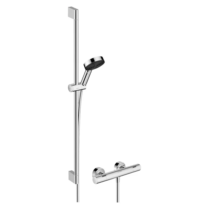 Szuper akció Hansgrohe Pulsify Select S zuhany rendszer termosztátos, 90cm-es zuhanyrúd, króm (24261000)