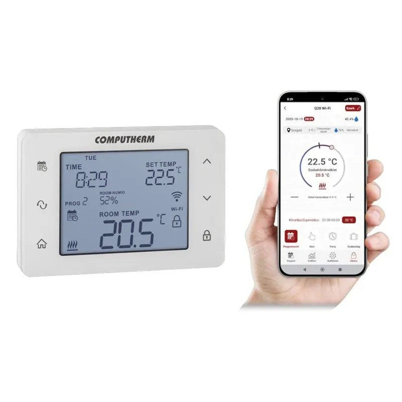Akció COMPUTHERM Q20 Wi-Fi szobatermosztát, vezetékes, programozható, Wi-Fi, páratartalom mérés (Q20 Wi-Fi)