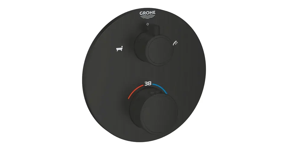Ajánlat GROHE Grohtherm termosztátos kád keverő 2 kimenethez, beépített elzáró/váltó szeleppel, matt fekete