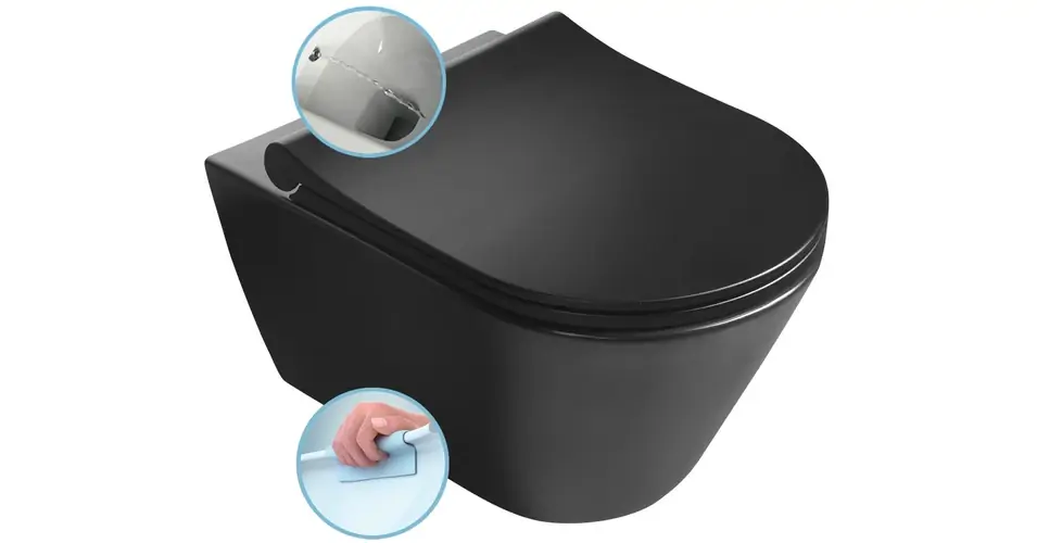 SAPHO Avva Rimless fali WC beépített bidézuhannyal, 35,5×53 cm, fekete Akció