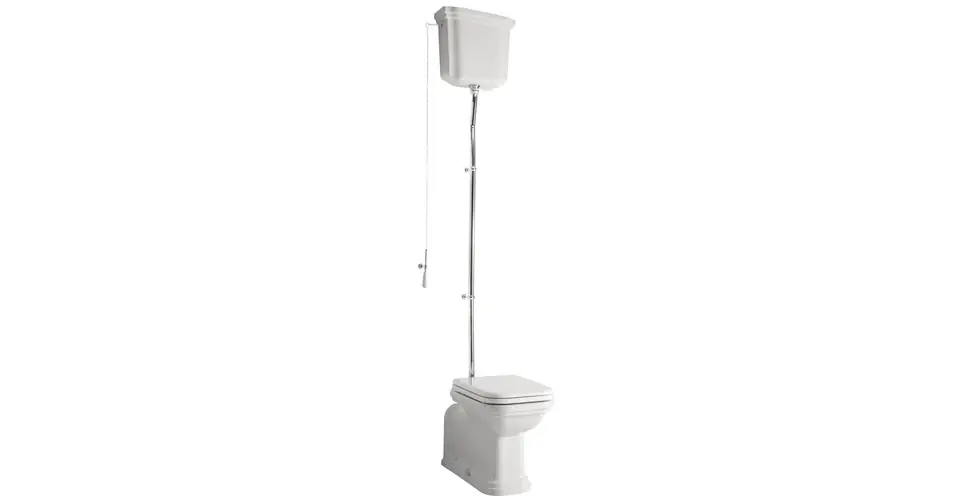 KERASAN Waldorf álló WC, alsó/hátsó kifolyású, tartállyal, öblítőmechanikával, ülőke nélkül, fehér/króm Különleges ajánlat