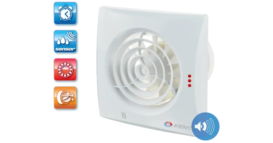 Gyors szállítás VENTS 100 Quiet TH ventilátor, időzítős, páraérzékelős, golyóscsapágyas