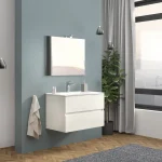 Szezonális akció S-Due, Easy fürdőszoba bútor 80 cm, tükör 80x60 cm, világítás, fehér tölgy, 81x117x46 cm EASY80/RB