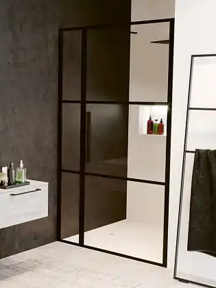 Riho, Grid GB1120000 Zuhanyajtó, natúr üveg, fekete kerettel, 120 cm Azonnal elérhető