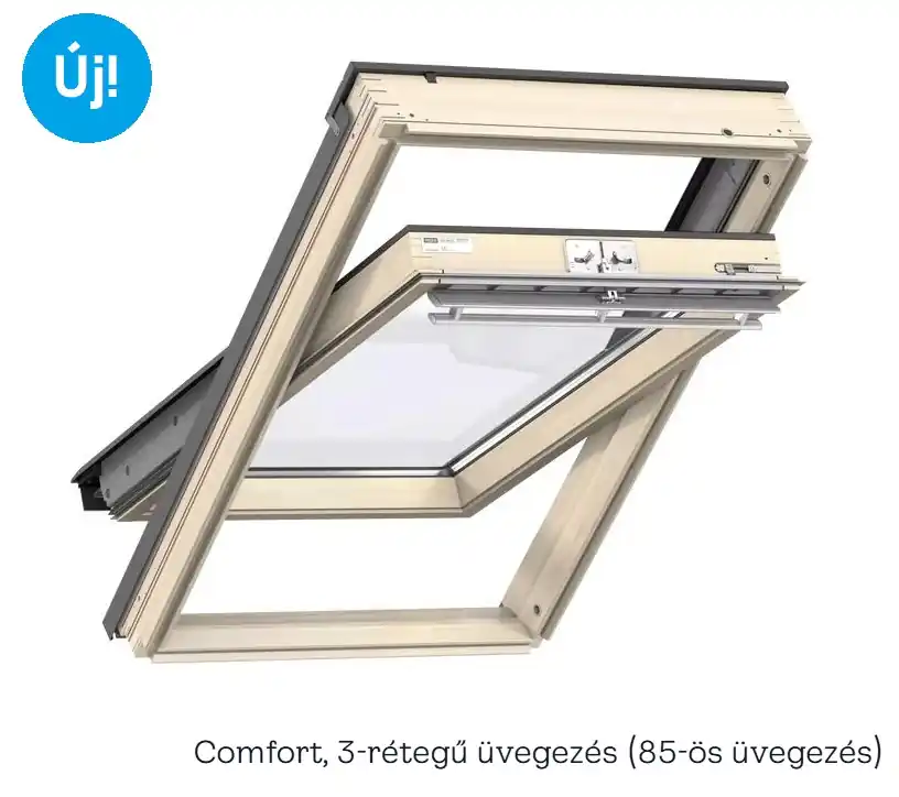 Velux, Tetőablak GLL MK08 1085, készre lakkozott fa, 3-rétegű üvegezés (85) 78x140 cm Biztonságos vásárlás