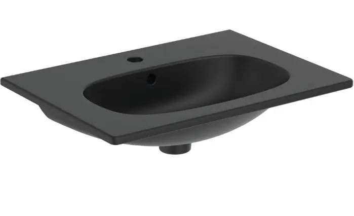 Mosdó, Ideal Standard, Tesi T3510V3, bútorba süllyeszthető, csaplyukkal, fekete, 63 cm Biztonságos vásárlás