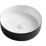 Mosdó, Wellis, Rose B&W WF00087, pultra ültethető, csaplyuk nélkül, matt fekete-fehér, átmérő: 35,5 cm Azonnali szállítás