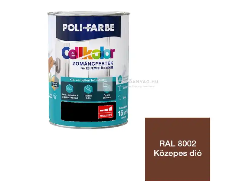 Gyors szállítás Poli-Farbe Cellkolor magasfényű zománcfesték RAL 8002 közepes dió 0,8 l