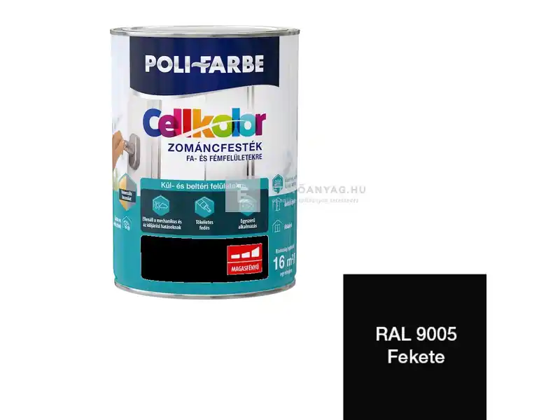 Vedd meg most Poli-Farbe Cellkolor magasfényű zománcfesték RAL 9005 fekete 0,8 l