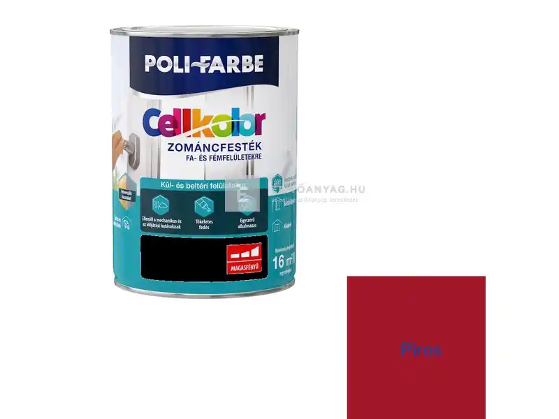 Azonnal elérhető Poli-Farbe Cellkolor magasfényű zománcfesték piros 5 l