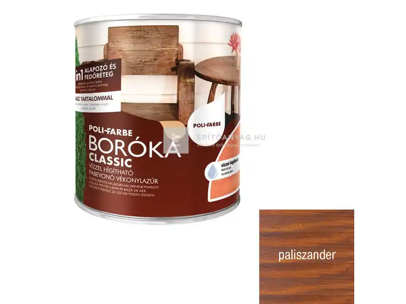Vásárlói kedvenc Poli-Farbe Boróka Classic vízzel hígítható alapozó és vékonylazúr paliszander 2,5 l