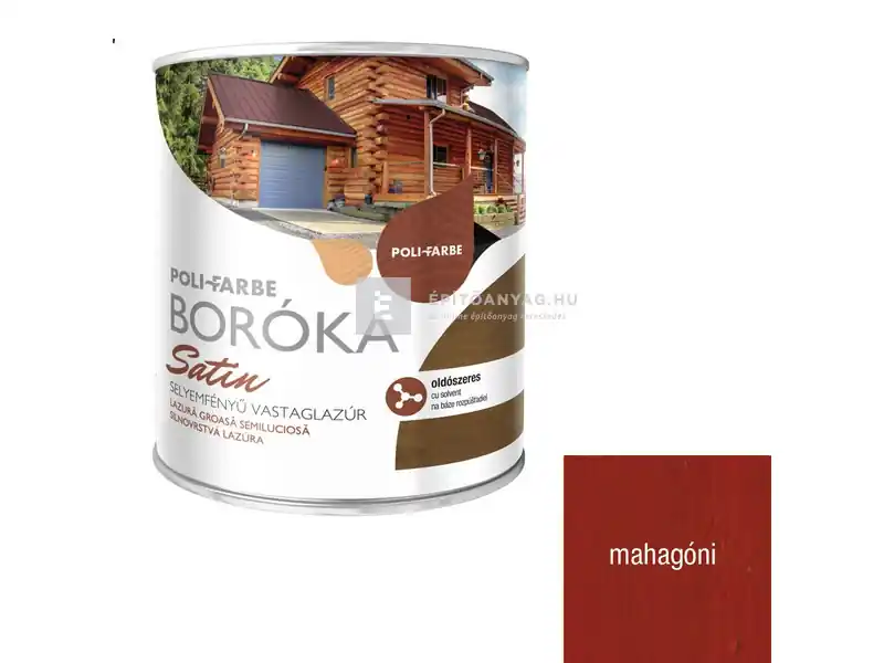 Poli-Farbe Boróka Satin oldószeres, selyemfényű vastaglazúr mahagóni 0,75 l Árcsökkenés
