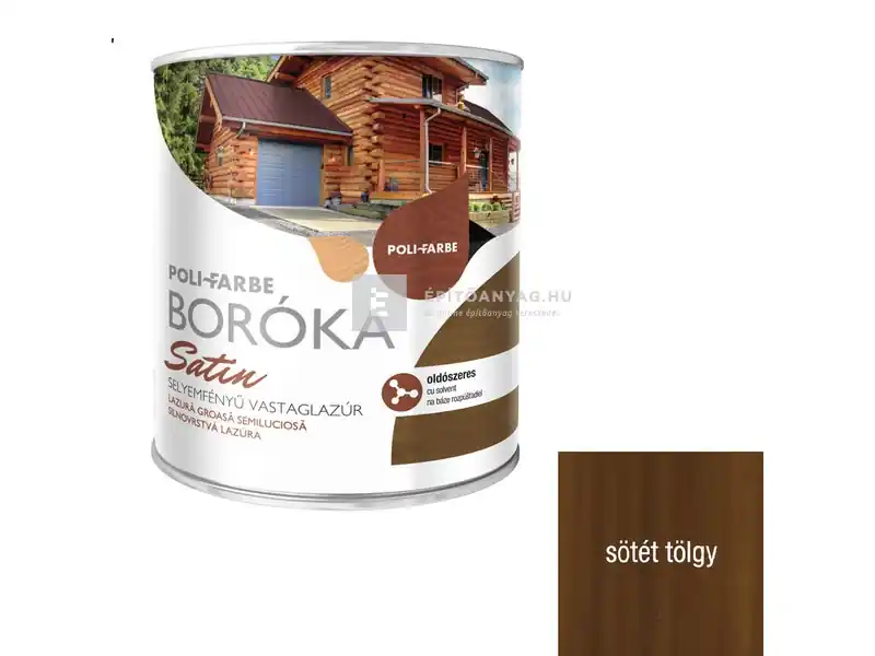 Poli-Farbe Boróka Satin oldószeres, selyemfényű vastaglazúr sötét tölgy 0,75 l Kedvezmény