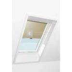 Biztonságos vásárlás Roto Designo ZRS R4/R7 74x118 cm, sötét bézs fényszűrő kampós roló, fehér profilokkal