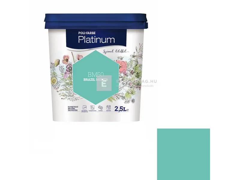 Biztonságos vásárlás Poli-Farbe Platinum beltéri falfesték BM50 brazil menta 2,5 l