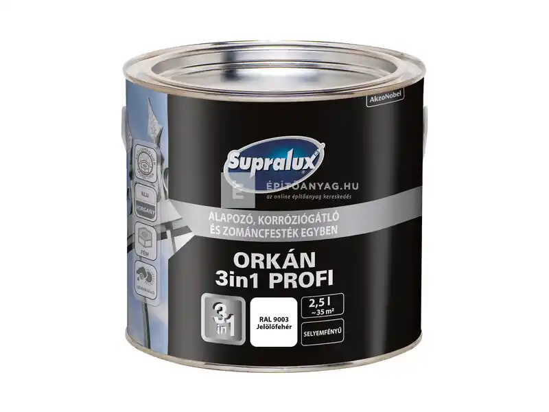 Supralux Orkán 3in1 Profi zománcfesték fémre, selyemfényű RAL 9003 fehér 2,5 l Olcsó