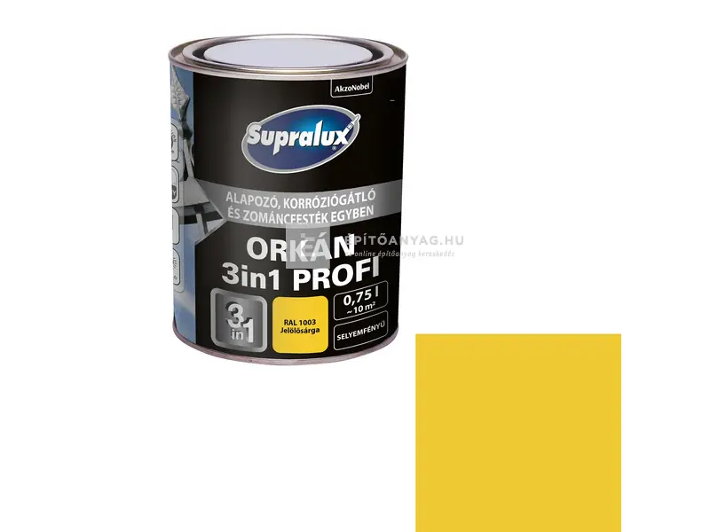 Supralux Orkán 3in1 Profi zománcfesték fémre, selyemfényű RAL 1003 sárga 0,75 l Újdonság