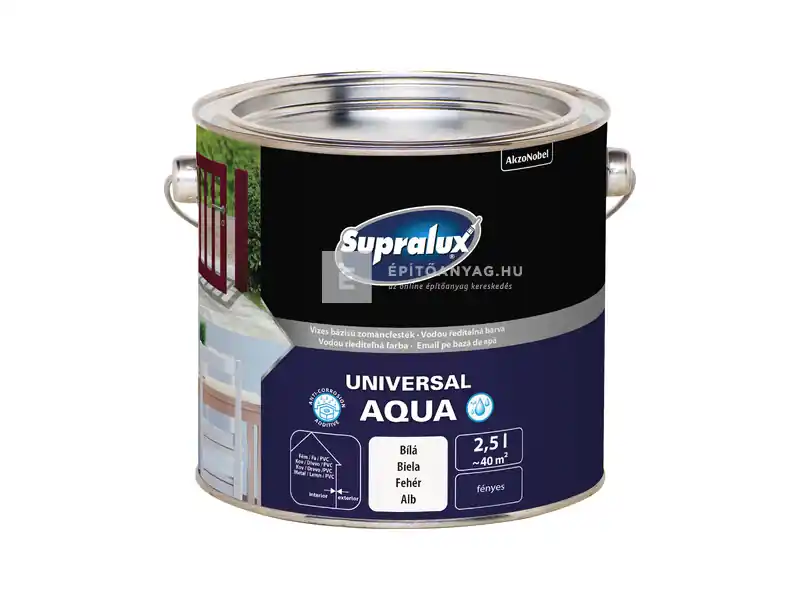 Supralux Universal Aqua zománcfesték magasfényű fehér 2,5 l Korlátozott ajánlat