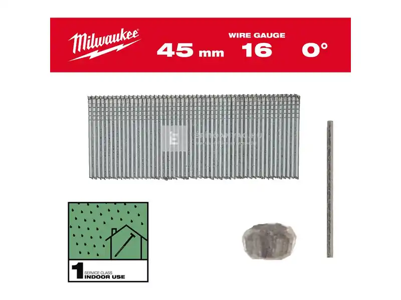 Biztonságos fizetés Milwaukee fej nélküli finiselő szeg szegbelövőhöz, galvanizált, 1,6x45 mm, 0°, SC1, 2500 db
