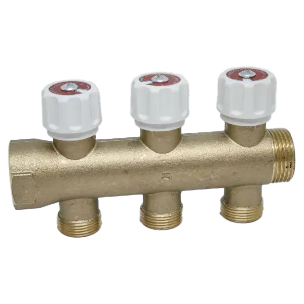 Azonnal elérhető Sárgaréz padlófűtés osztó 1"x3/4" komplett, szelepes, 3 ág