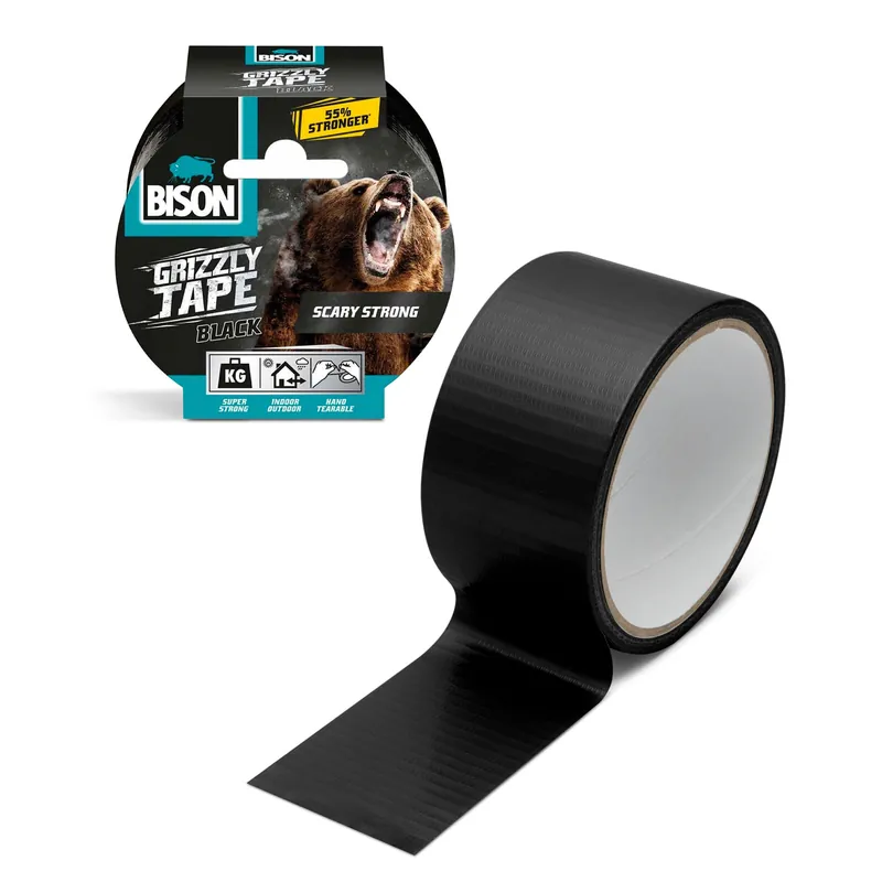 Alacsony ár BISON Grizzly szupererős szöveterősített ragasztószalag - fekete - 10 m