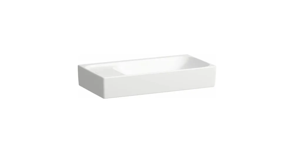 Laufen MEDA Kézmosó 46 × 23,5 cm, aszimmetrikus, bal oldali armatúrapaddal, túlfolyónyílás nélkül, csaplyuk nélkül, Fehér H8151140001121 Kedvezményes ár