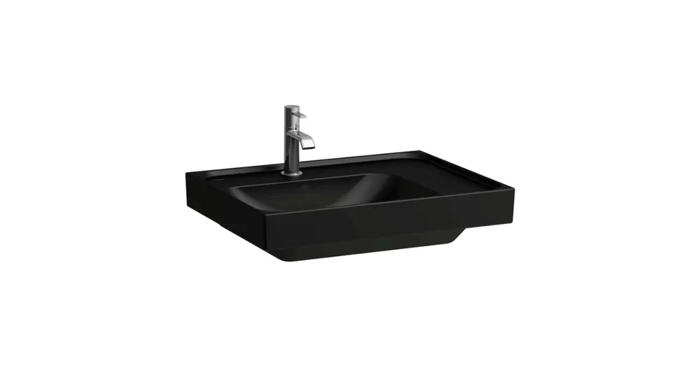 Laufen MEDA Mosdó 60 × 46 cm, jobb polcos, alsó éle csiszolt, túlfolyónyílás nélkül, egy csaplyukkal, Matt Fekete H8181117161111 Vásárlói kedvenc