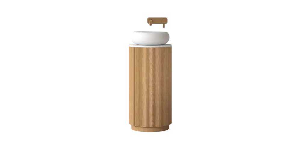Végkiárusítás AREZZO design SORAYA 40 cm-es kerek, álló alsószekrény, mosdó és csaptelep nélkül, 1 ajtó, tölgy AR-81300240LO