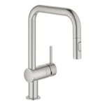 Gyors szállítás Grohe Minta egykaros mosogató csaptelep kihúzható zuhanyfejjel, supersteel 32322DC2