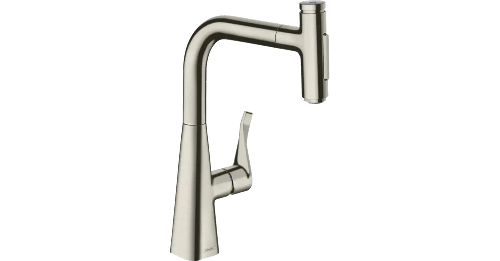 Hansgrohe Metris Select M7117-H240 egykaros konyhai csaptelep kihúzható kifolyóval, rozsdamentes acél 73817800 Kedvezményes ár