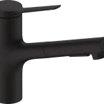 Hansgrohe Zesis M33 Egykaros konyhai csaptelep 140, kihúzható kifolyóval, 2 jet, sBox light matt fekete 74803670 Népszerű