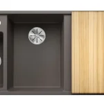 Blanco Axia III 6 S két medencés gránit mosogató 100x51 cm fa vágódeszkával, balos / vulkánszürke 527227 Különleges ajánlat