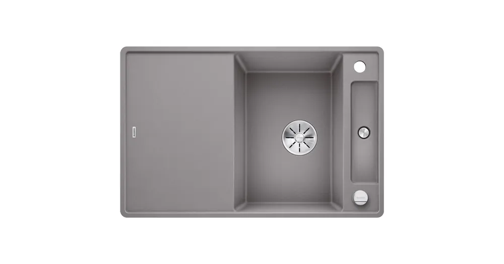 Expressz szállítás BLANCO AXIA III 45 S-F egymedencés, 77x50 cm-es gránit mosogató, csepegtetőtálcával, lefolyószabályozóval, szintbe építhető, alumetál üveg 523201