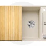 Expressz szállítás Blanco Axia III 45 S egymedencés gránit mosogató fa vágódeszkával 78x51 cm, törtfehér 527036
