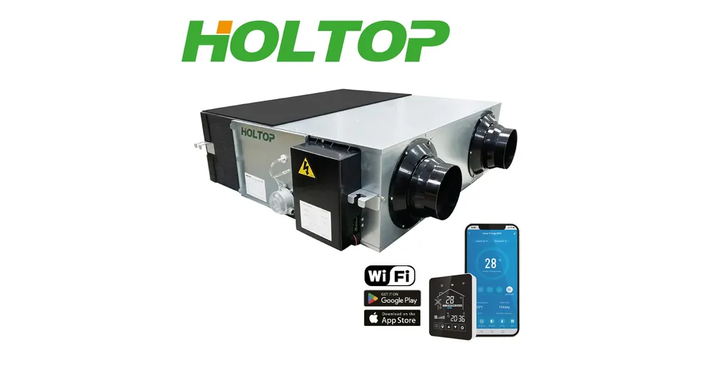 HOLTOP Eco-Smart Pro Plus XHBQ-D2.5 DMTHC központi hővisszanyerős szellőztető entalpia hőcserélővel, LCD kijelzős vezérléssel, WiFi-vel Akció
