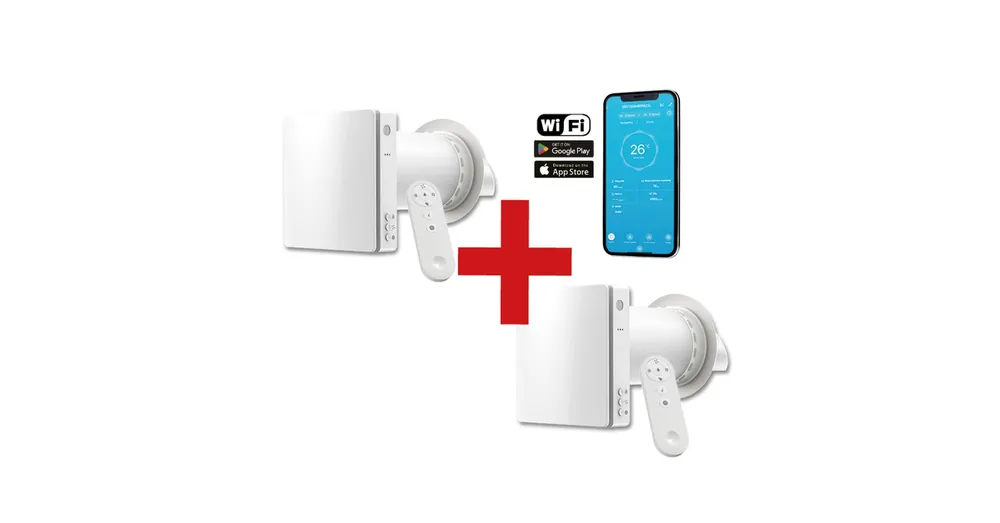 HOLTOP/AIRWOODS AV-TTW5-W SH7IE Pro ISO egyhelyiséges hővisszanyerős szellőztető (2 db), páraérzékelővel, automata zsaluval, WiFi-vel, kültéri hangcsillapító elemmel Olcsóbb