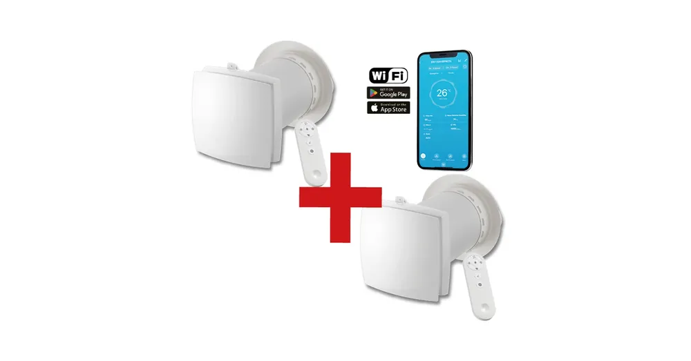 HOLTOP/AIRWOODS AV-TTW6-W Pro ISO egyhelyiséges hővisszanyerős szellőztető (2 db), automata zsaluval, WiFi csatlakozással, kültéri hangcsillapító elemmel Biztonságos vásárlás