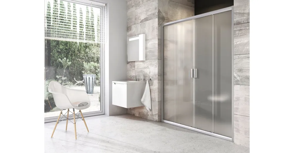 Expressz szállítás Ravak Blix BLDP4-190 toló rendszerű, négyrészes zuhanyajtó szatén kerettel, grape edzett biztonságiüveg betéttel 0YVL0U00ZG