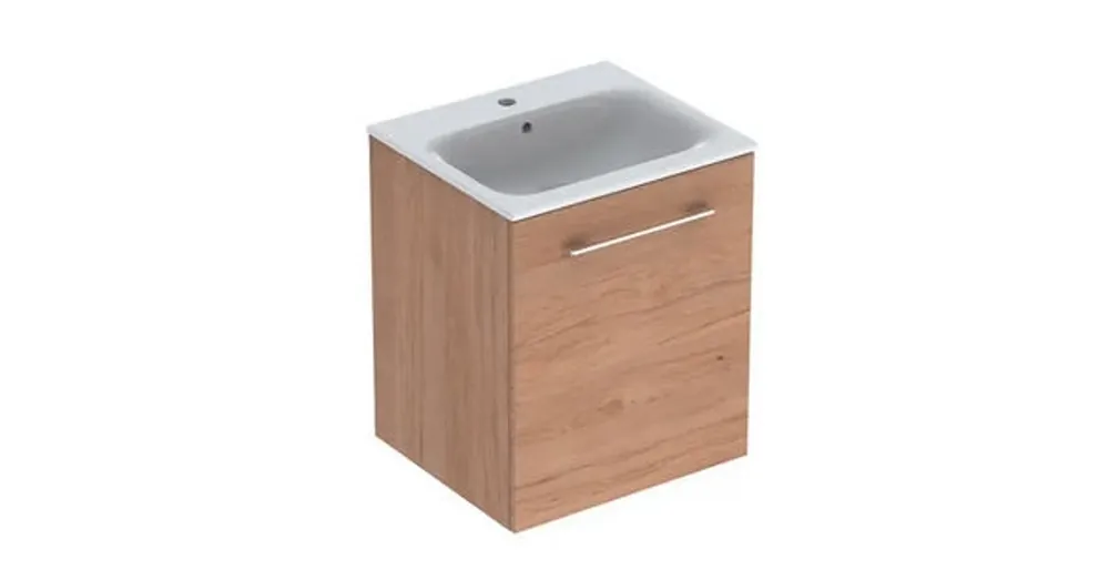 Geberit Selnova Square mosdószekrény, keskeny peremű mosdóval, egy ajtós, Feketedió hickory világos/Melaminos faszerkezet 501.251.00.1 Kedvezményes ár