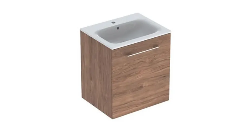 Geberit Selnova Square mosdószekrény, keskeny peremű mosdóval, egy ajtós, Feketedió hickory/Melaminos faszerkezet 501.254.00.1 Gyors kiszállítás