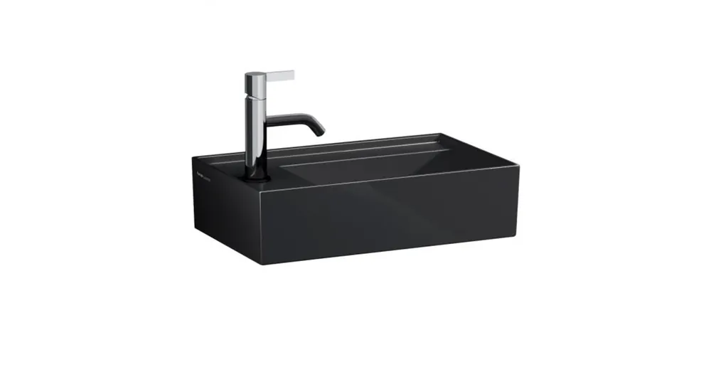 LAUFEN KARTELL BY LAUFEN Kézmosó, baloldali armatúrapaddal túlfolyónyílás nélkül, csaplyuk nélkül , Fényes fekete H8153350201121 Árcsökkenés