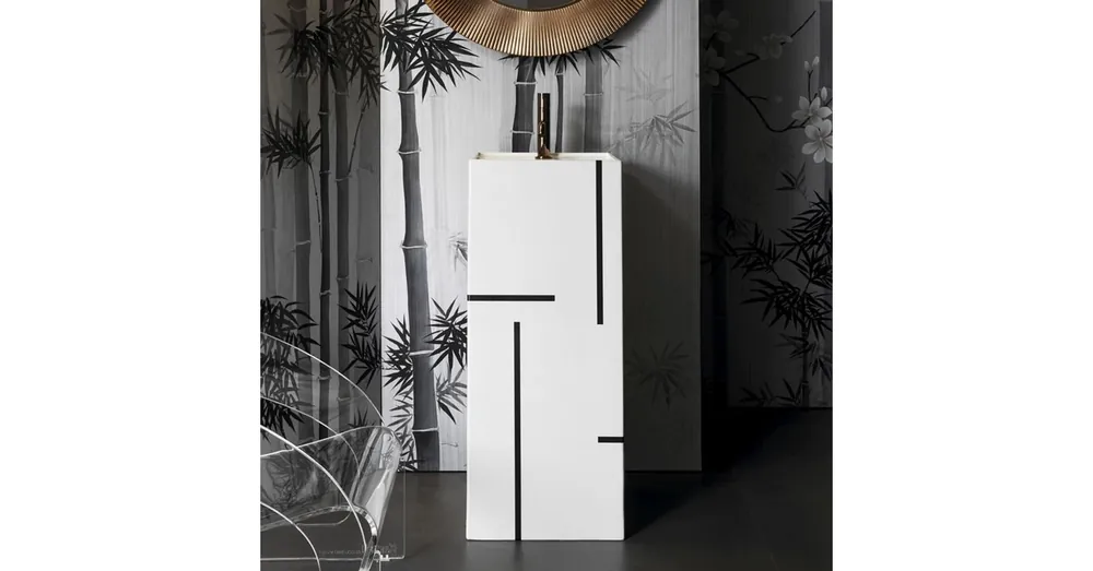 LAUFEN KARTELL BY LAUFEN Szabadon álló mosdó, speciális rejtett lefolyóval három csaplyukkal, túlfolyónyílás nélkül , Vonalas, fekete H811331D021581 Csak ma