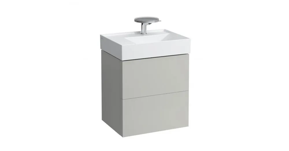 Utolsó esély LAUFEN KARTELL BY LAUFEN Alsószekrény két fiókkal, fiókelosztóval, bal polcos 810335 mosdóhoz, Kavics szürke 60X60X45 - H4075680336411