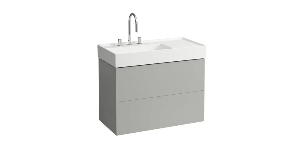 Kedvezményes ár LAUFEN KARTELL BY LAUFEN Alsószekrény két fiókkal, fiókelosztóval, bal polcos 810339 / bal polcos 810338 mosdóhoz, Kavics szürke 90X60X45 - H4076180336411