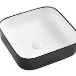 Olcsó Wellis Azalea matt fekete-fehér pultra építhető porcelán mosdó WF00088